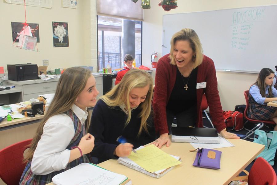 Mrs. Wittman, a frequent substitue teacher at FWCD, laughs with a freshmen class. Photo by Margeaux Mallick
