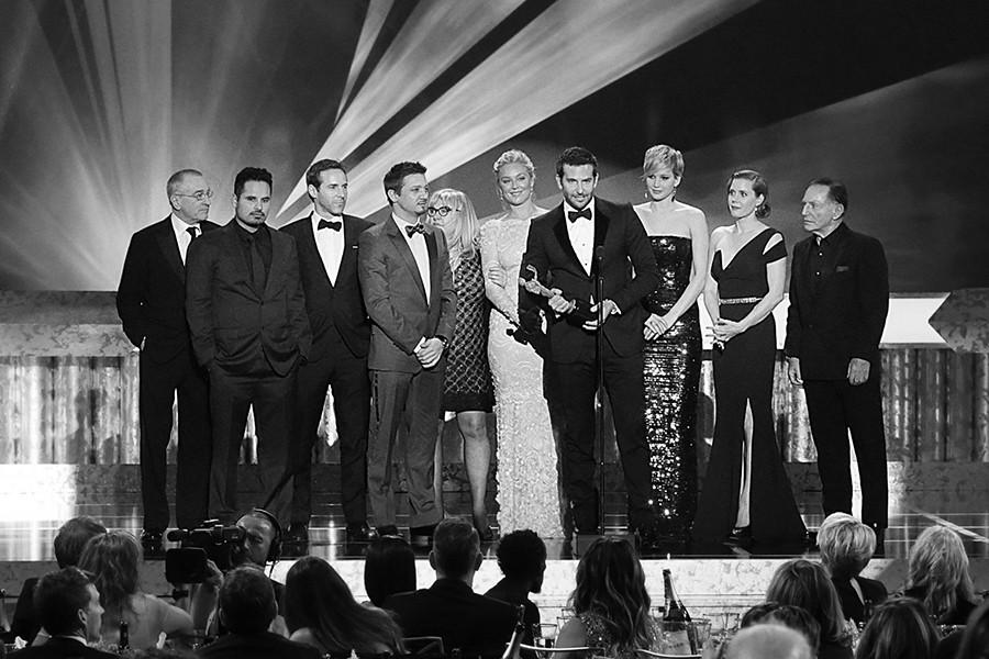 The American Hustle cast on stage at the 20th Annual Screen Actors Guild Awards at the Shrine Auditorium in Los Angeles on Saturday, January 18, 2014. (Robert Gauthier/Los Angeles Times/MCT)