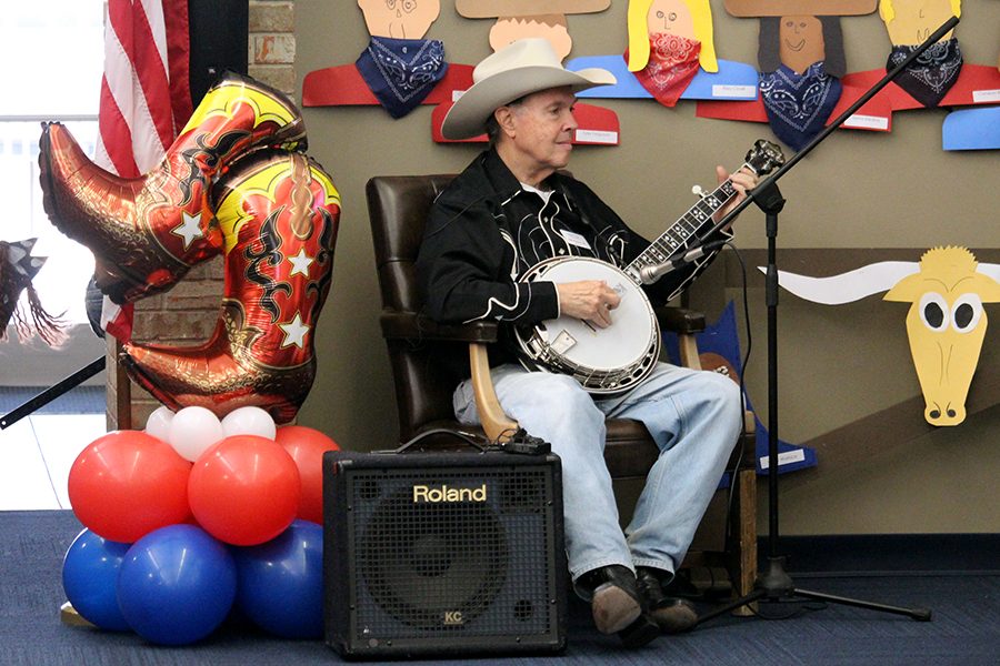 Dan Bloch H06 plays the banjo at the Kindergarten Rodeo for the 50th time.