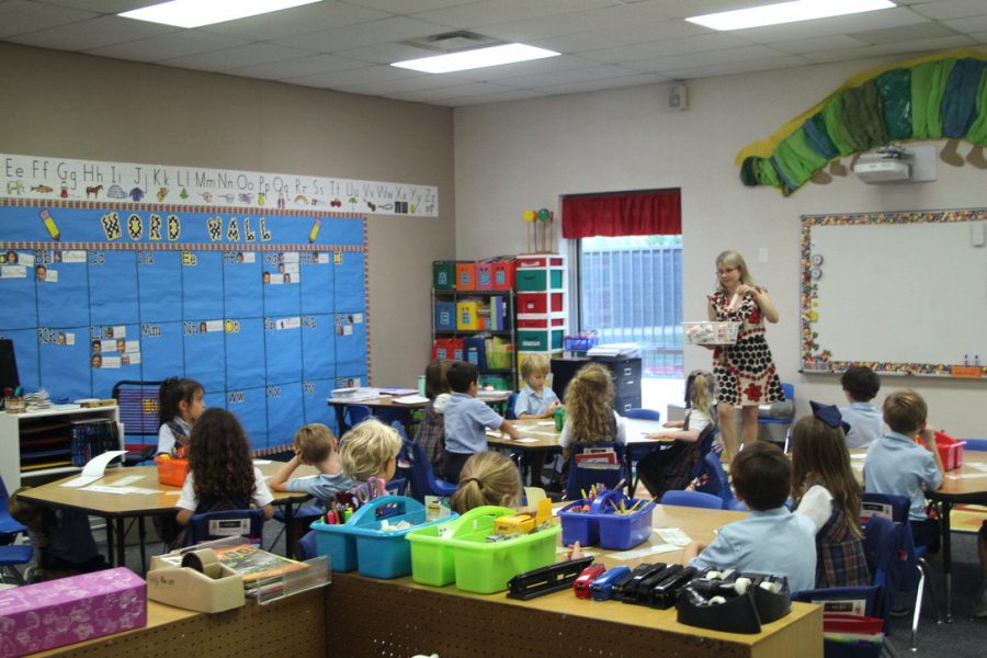 Laurie Brown's Kindergarten class works on an assignment.