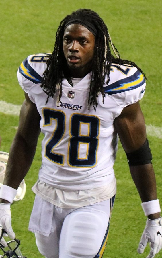 Melvin Gordon walks off the field after a game against the Broncos, his new team.