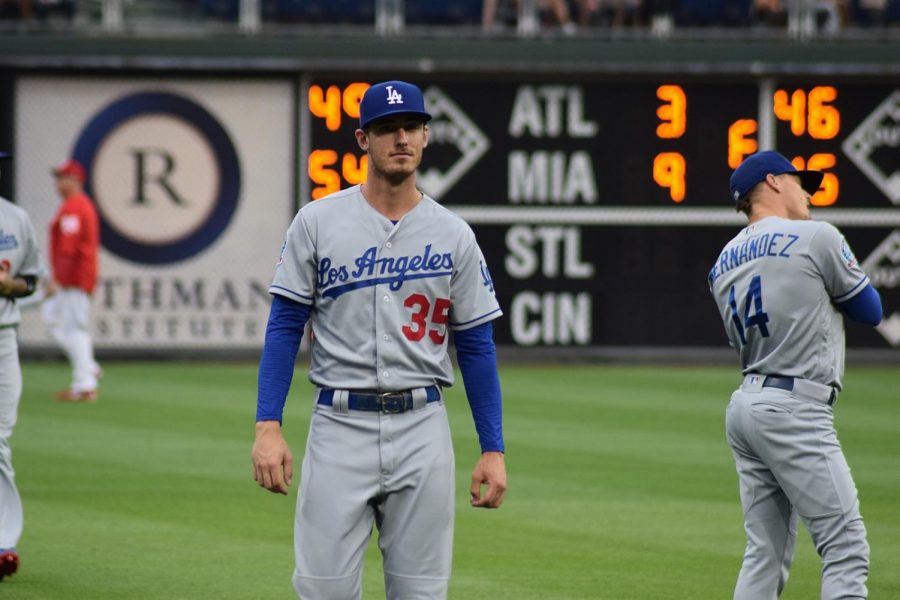 Los Angeles Dodgers outfielder and 2019-20 NL MVP Cody Bellinger warms up before a game. Photo Courtesy of Wikimedia Commons.