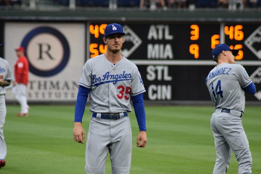 Los+Angeles+Dodgers+outfielder+and+2019-20+NL+MVP+Cody+Bellinger+warms+up+before+a+game.+Photo+Courtesy+of+Wikimedia+Commons.