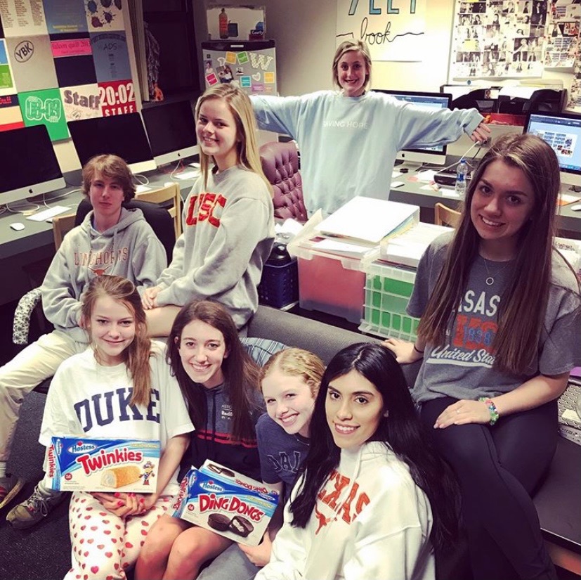 2019-2020 Yearbook staff enjoys Bens beloved couch on a work night. 