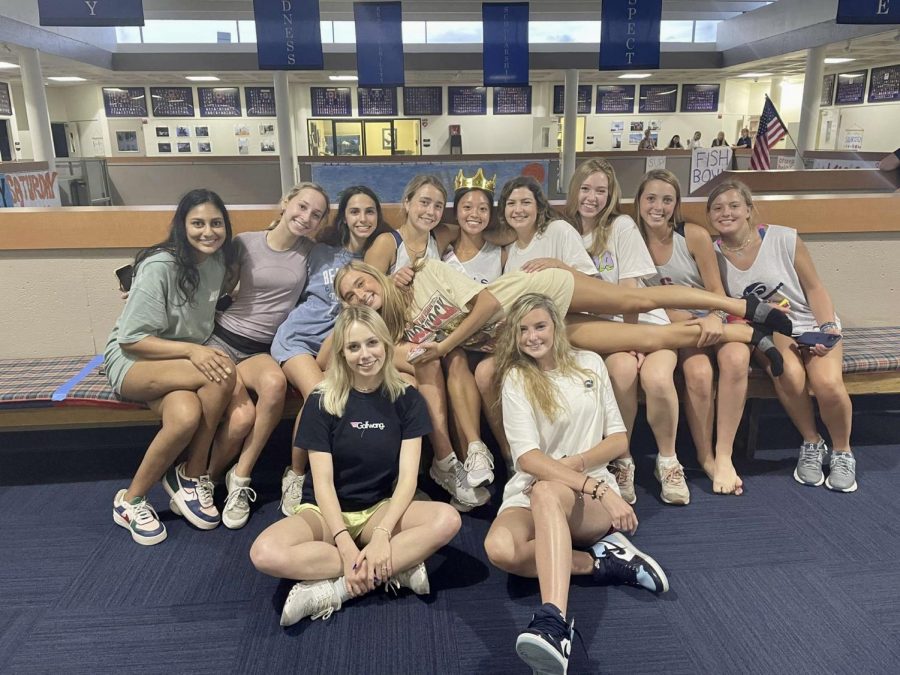 During the senior back to school party in August, some senior girls spent tine on the senior bench. Photo courtesy of Anna Hooton 22.