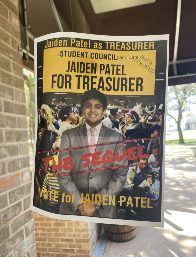 Jaiden+Patels+23+campaign+posters+were+hung+throughout+the+Upper+School.