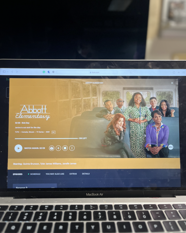 Abbott Elementary Hulu home screen on my desk in the Quill classroom. Photo by Megan Magruder 23. 