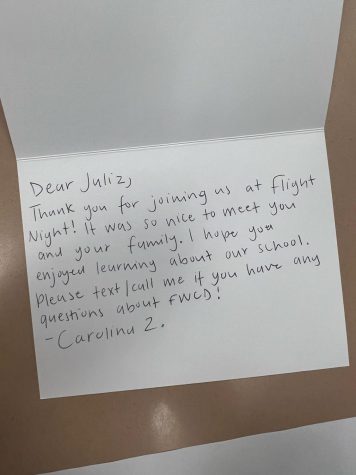 Carolina Zamoranos 25 thank you card to one of just many prospective students.  