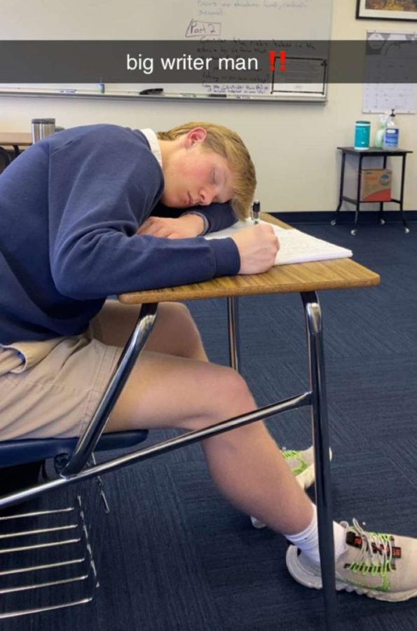 Marshall Lehman 24 is in fact a big writer man as he takes a nap in Imaginative Writing.