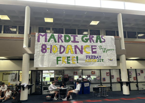 The Mardi Gras dance poster made by the student council.