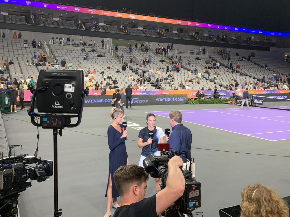 Daria Kasatkina participates in a post-match interview after defeating then teenager star Coco Gauff in the 2022 WTA Finals Group Stage.