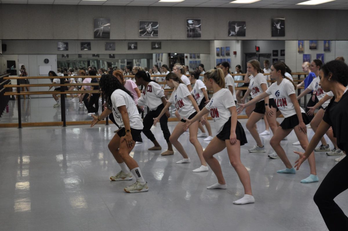 "Hamilton" choreographer Stephanie Klemons shares dance steps from both "Hamilton" and "Bring it On" with FWCD ballet and cheer students, as part of the US universal book program. Theater manager Eric Tysinger was a former stage manager on the touring "Hamilton" crew and worked with Klemons, and helped to bring her to campus this fall.