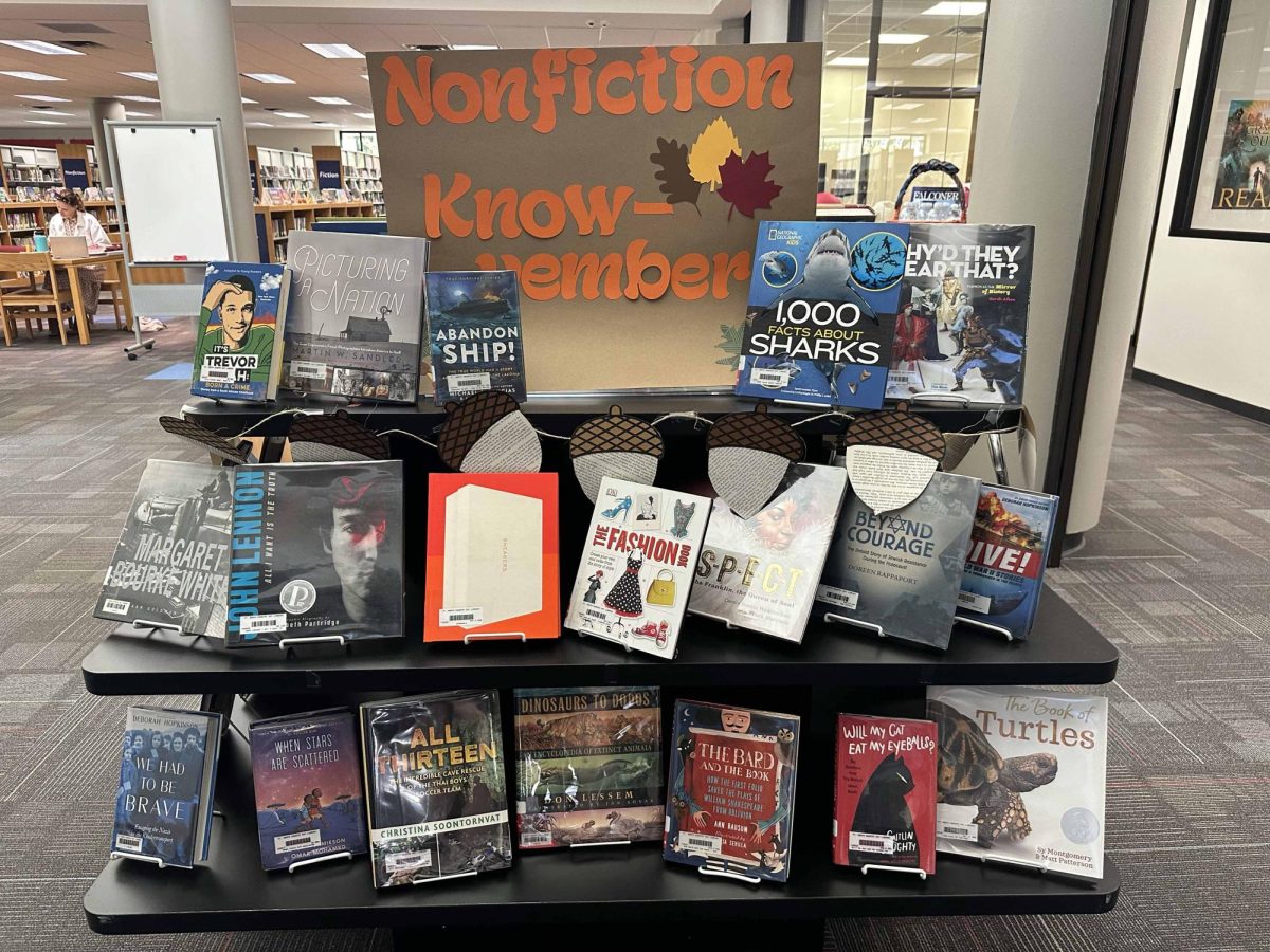 Nonfiction literature displayed in the FWCD Moncrief library. 