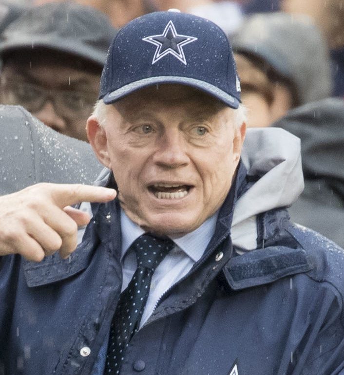 Dallas Cowboys owner Jerry Jones prior to the start of the game against the Washington Redskins at FedEx Field on October 29, 2017 in Landover, Maryland. Licensed under Creative Commons Attribution-Share Alike 2.0 Generic license. https://commons.wikimedia.org/wiki/File:Jerry_Jones_%2824176024648%29_%28cropped%29.jpg