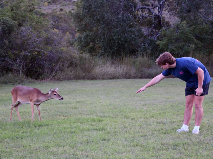 Ryan Braden '26 encounters a deer at Bamberger Ranch.