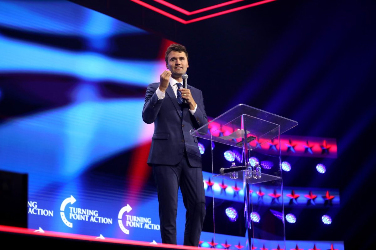 Charlie Kirk speaking with attendees at the 2023 Turning Point Action Conference at the Palm Beach County Convention Center in West Palm Beach, Florida.
Attribution-ShareAlike 2.0 Generic CC BY-SA 2.0 Deed