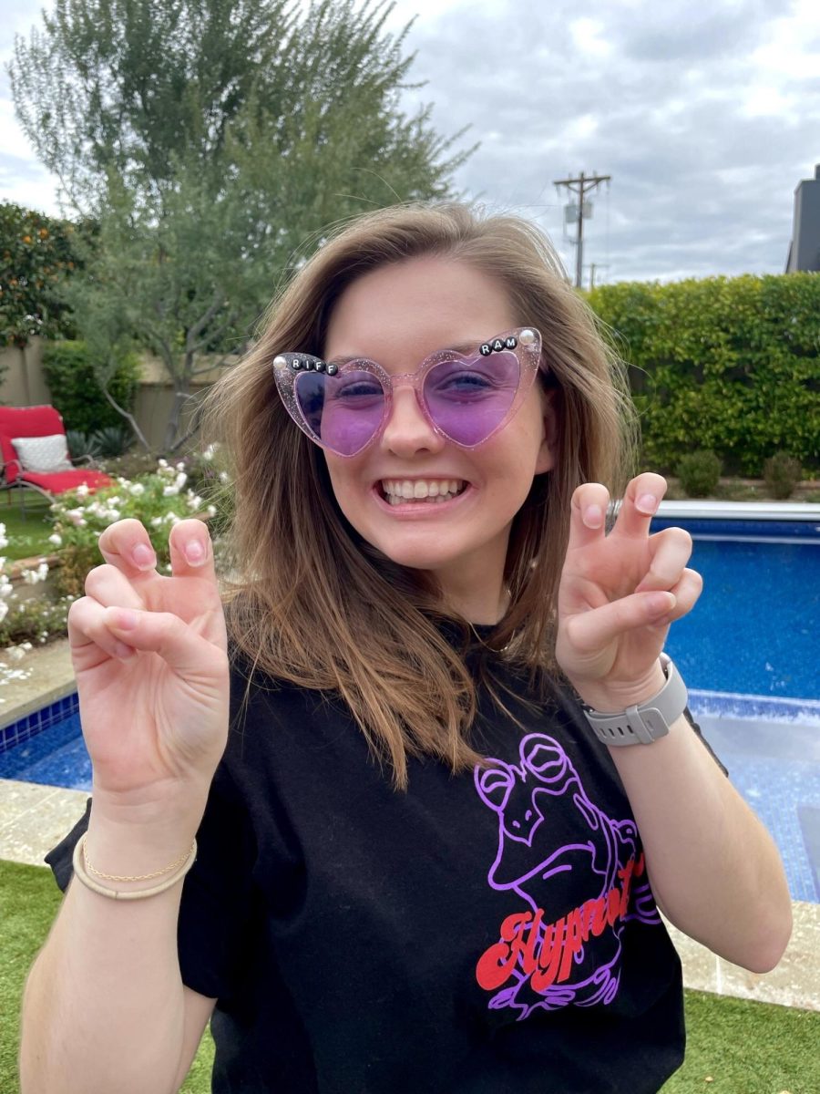 Emily Shideler looking snazzy with her TCU purple glasses. 